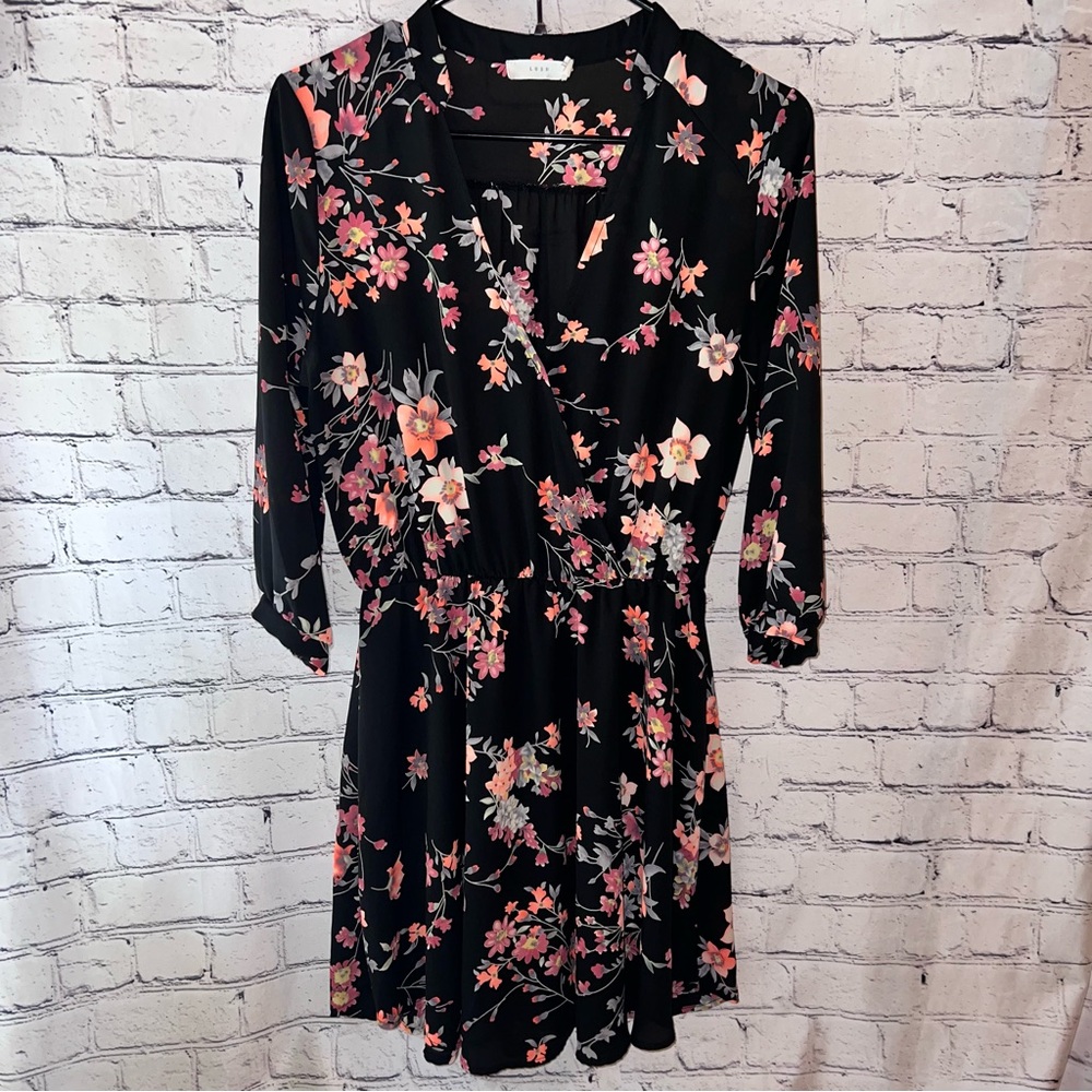 Lush Floral Black‎ Mini Dress Size Medium